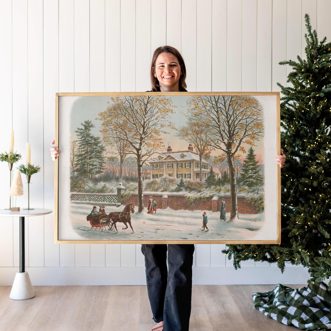 Vintage Christmas Scene Landscape Holiday Art Print