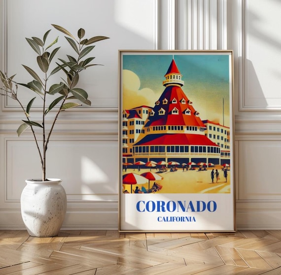 Coronado California Hotel Beach Umbrellas Vintage Travel Poster Retro Art