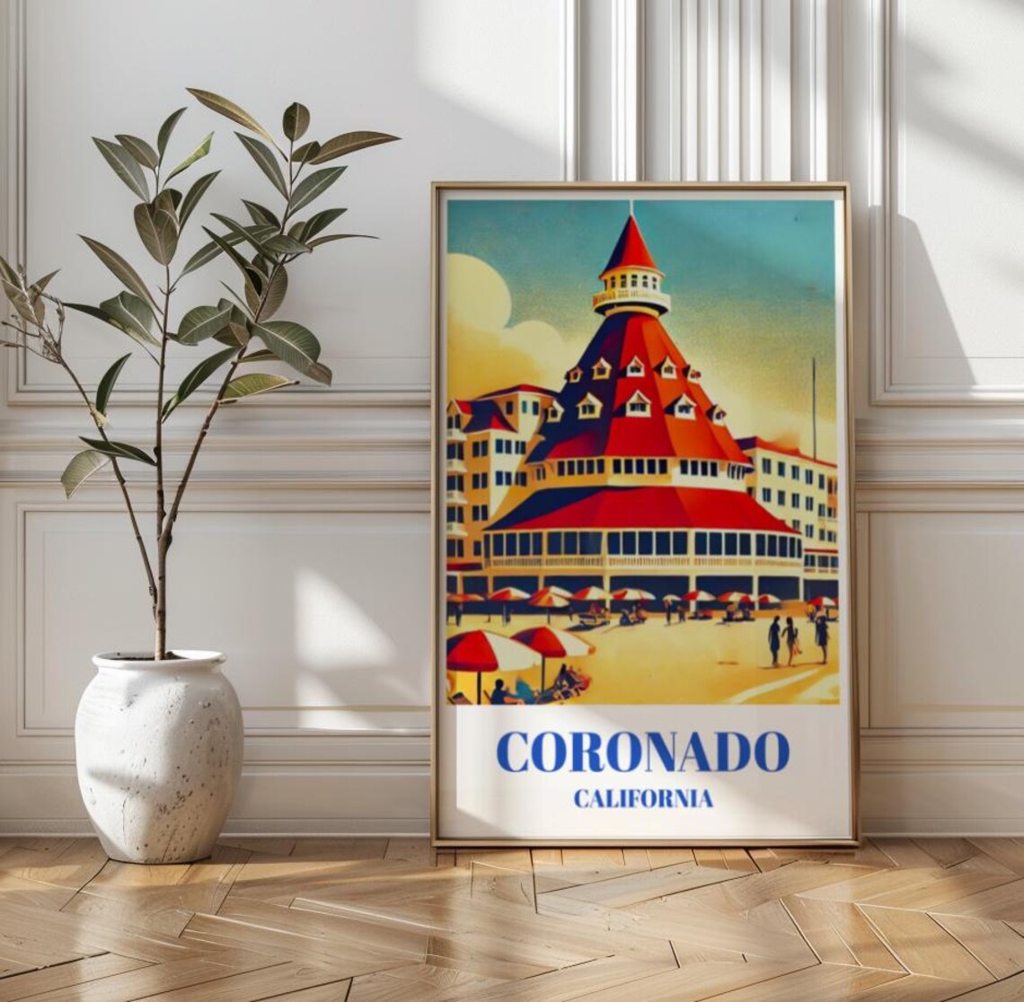 Coronado California Hotel Beach Umbrellas Vintage Travel Poster Retro Art