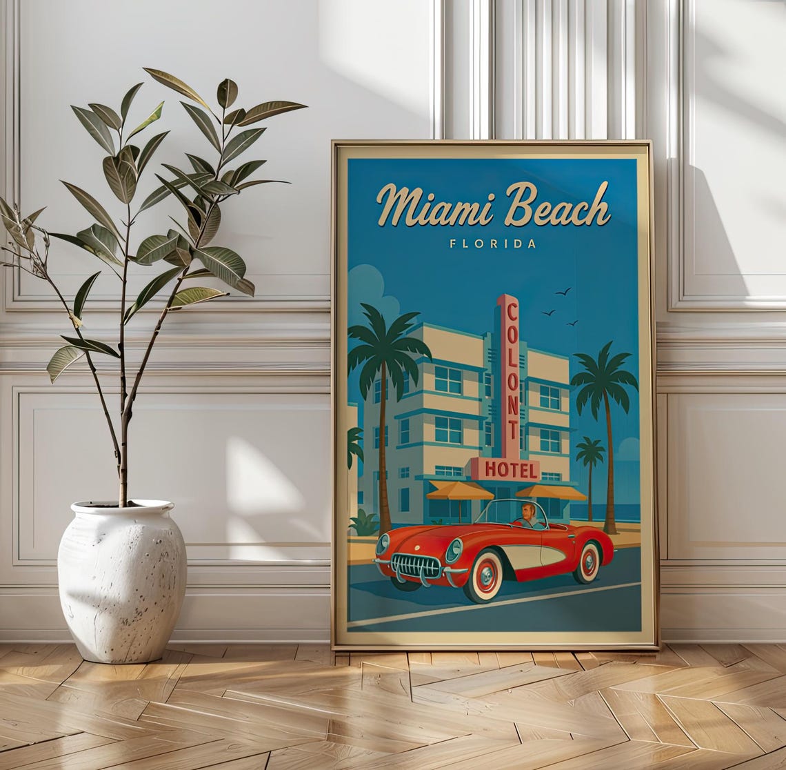 Miami Beach Florida Vintage Retro Art Deco Hotel Classic Poster