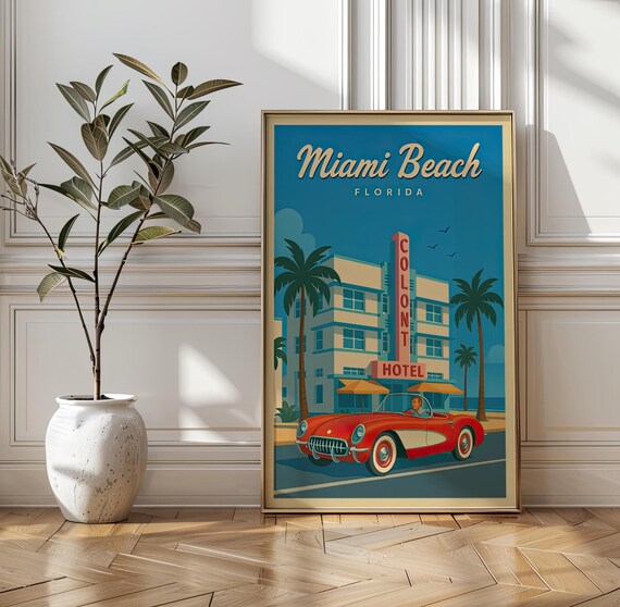 Miami Beach Florida Vintage Retro Art Deco Hotel Classic Poster