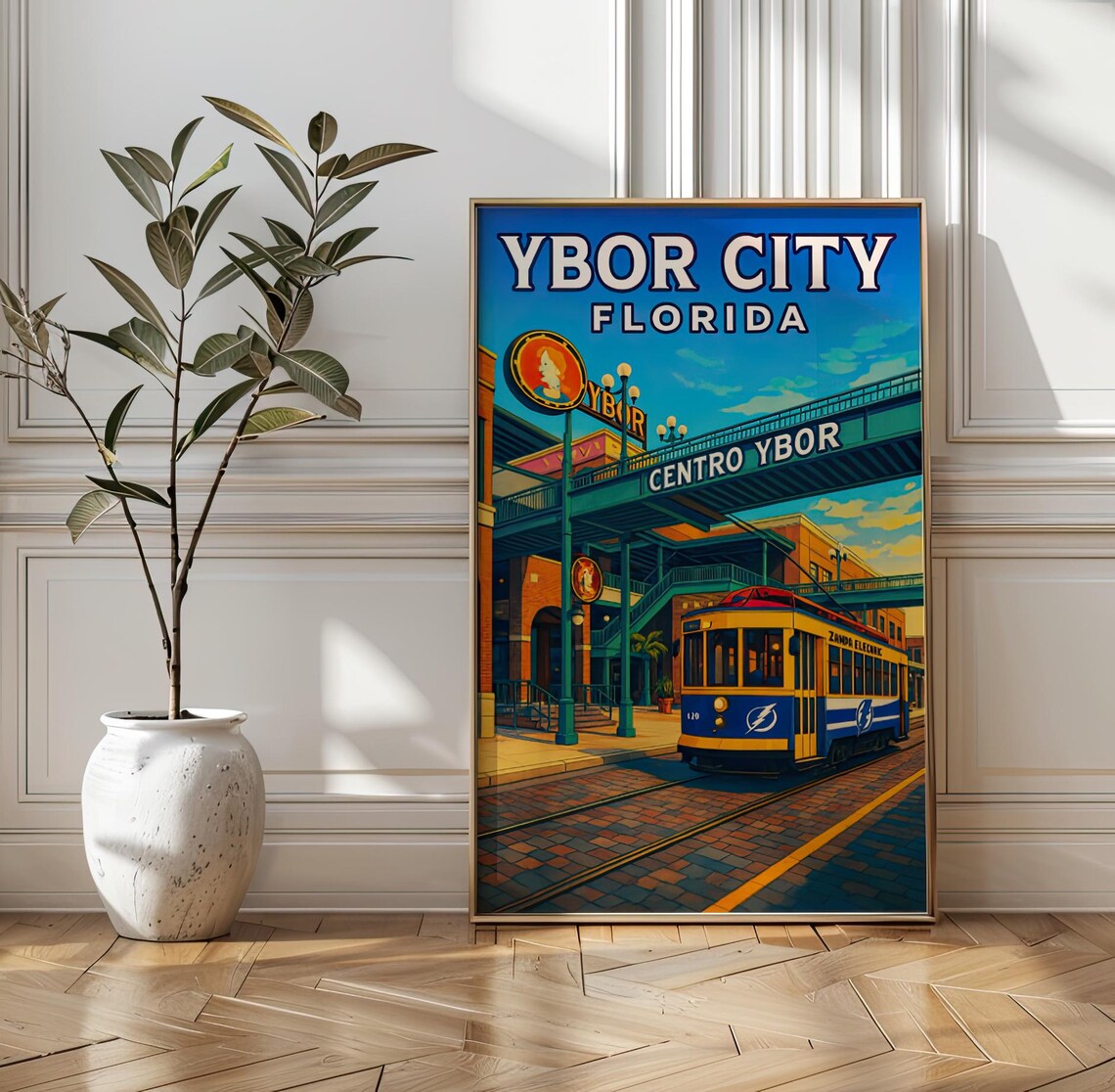 Ybor City Florida Vintage Streetcar Tampa Centro Travel Art Poster