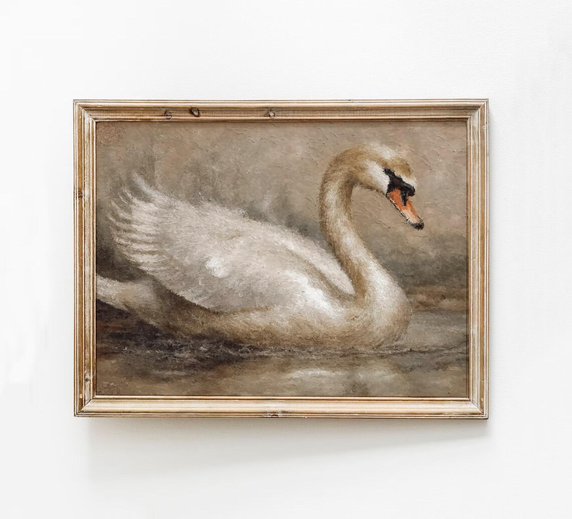 Vintage Swan Art Print, Neutral Nursery Decor