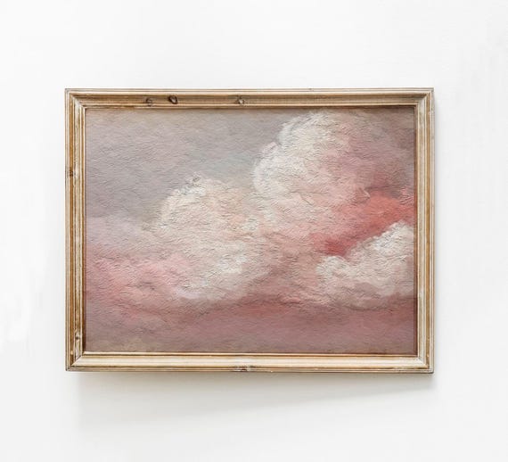 Vintage Pink Clouds Print Abstract Nursery Art