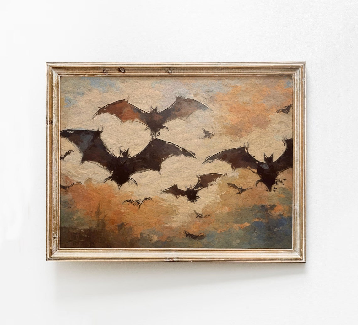 Abstract Bats Moody Halloween Art Print