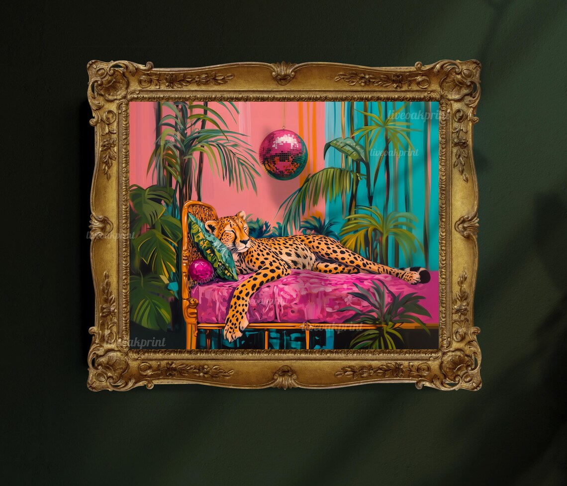 Cheetah Under a Disco Ball, Maximalist Wall Art Print - Image 2