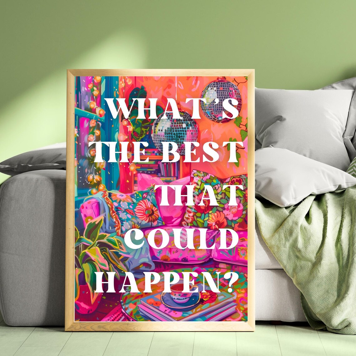 Retro Disco Quote Art Print, 1970s Living Room