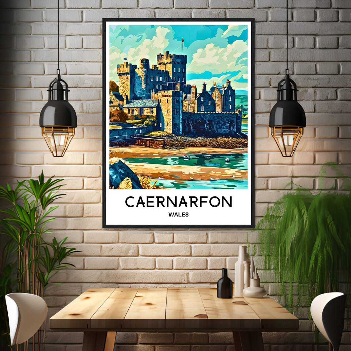 Caernarfon Wales Castle Poster with Tidal Beach and Stone Walls - Image 3