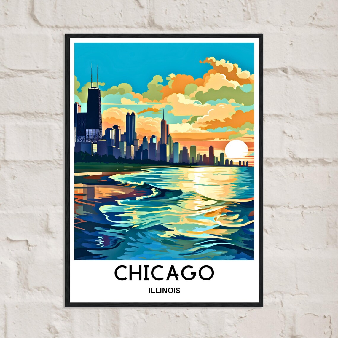 Chicago Travel Poster Chicago Travel Print Chicago Art Print Chicago Wall Art Chicago Travel Gift Chicago Illinois Print Chicago Lover Gift - Image 2