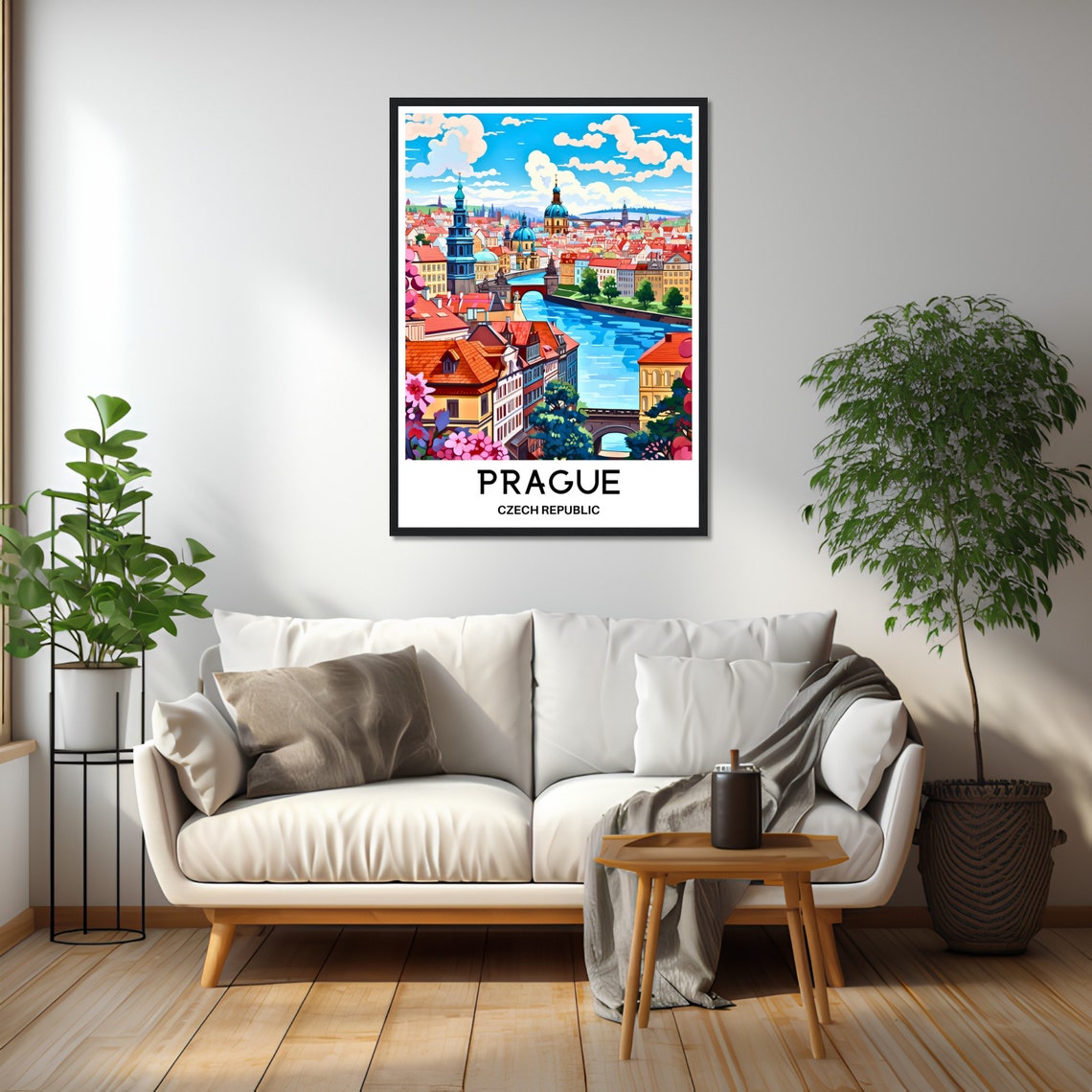 Prague Old Town Vltava River Charles Bridge Blossoms Panorama Poster - Image 2