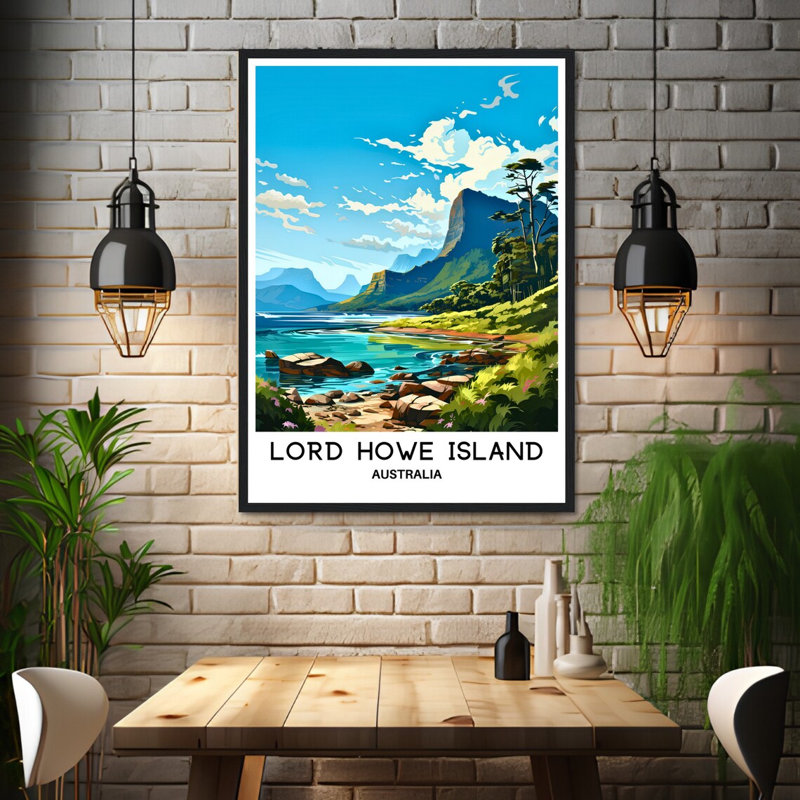 Lord Howe Island Rocky Shore Mountains Australia Travel Poster - Image 3