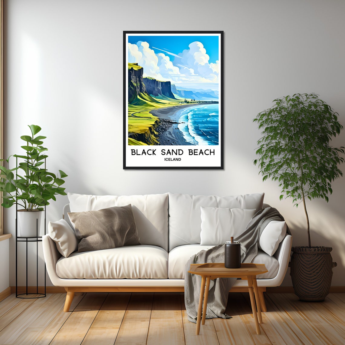 Black Sand Beach Volcanic Cliffs Iceland Coast Travel Poster - Image 2