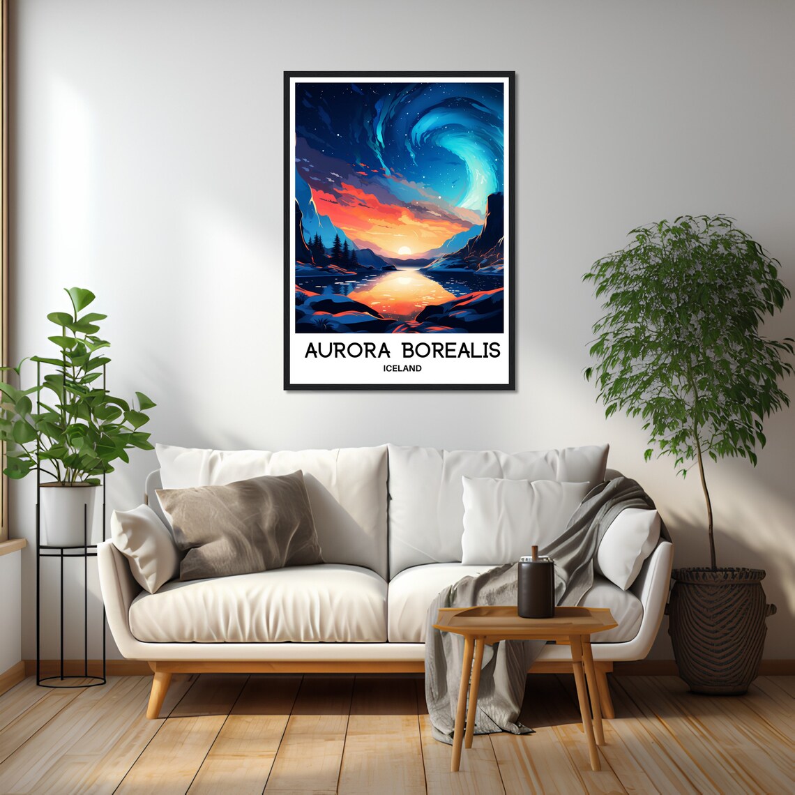 Aurora Borealis Iceland Night Sky Mountain Fjord Travel Poster - Image 2