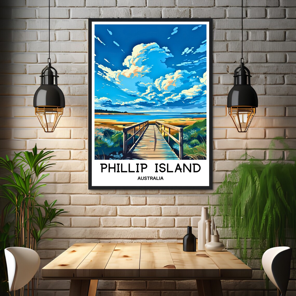 Phillip Island Boardwalk Over the Sea at Dusk Australia Travel Poster - Image 3