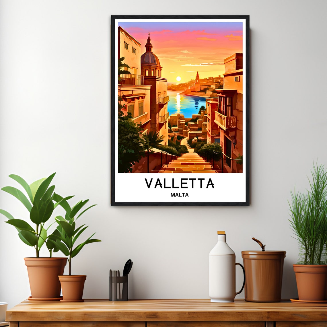 Valletta Malta Sunset Travel Poster Overlooking the Grand Harbour - Image 3