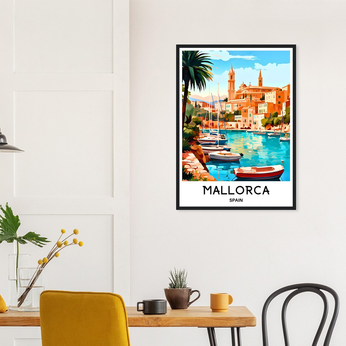 Mallorca Spain Marina Boats and Cathedral Towers Travel Poster - Image 3