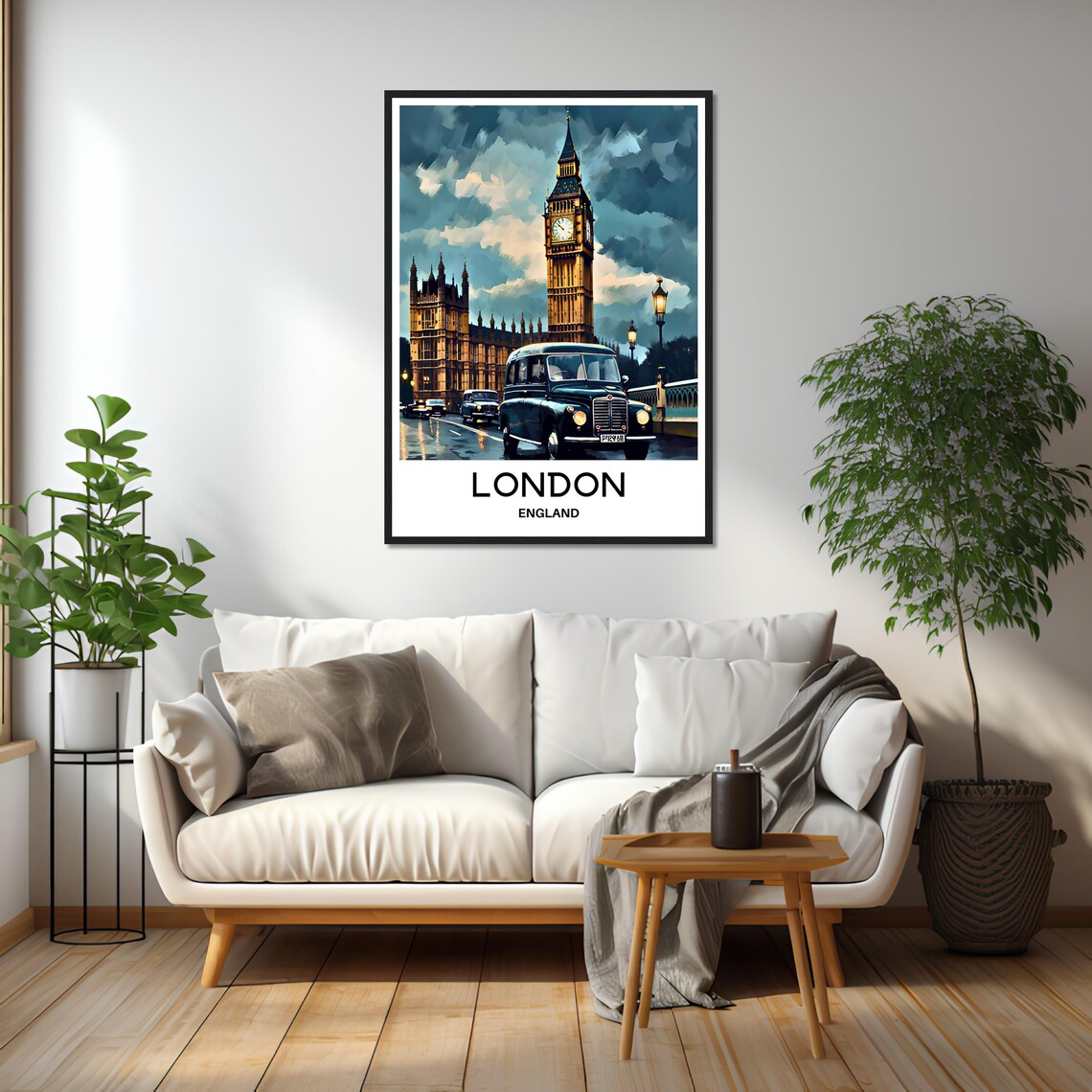 London Big Ben and Classic Black Taxi Night Street Travel Poster - Image 3