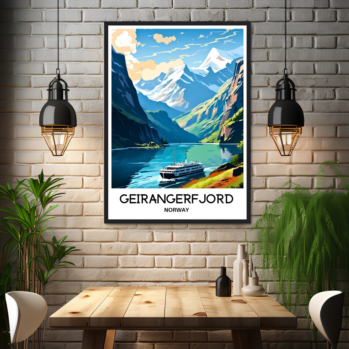Geirangerfjord Norway Cruise Ship Fjord Valley Travel Poster - Image 3