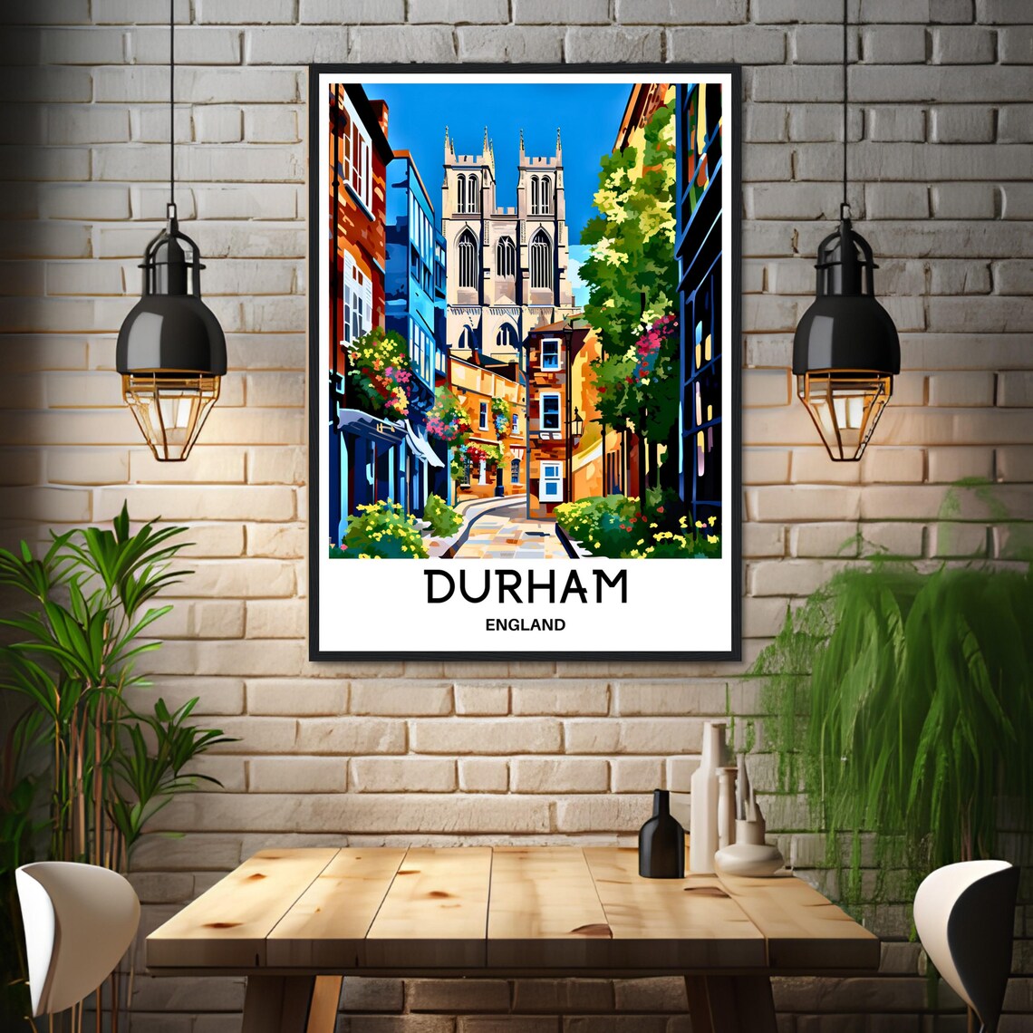 Durham England Cathedral Twin Towers Historic Street Scene Poster - Image 3