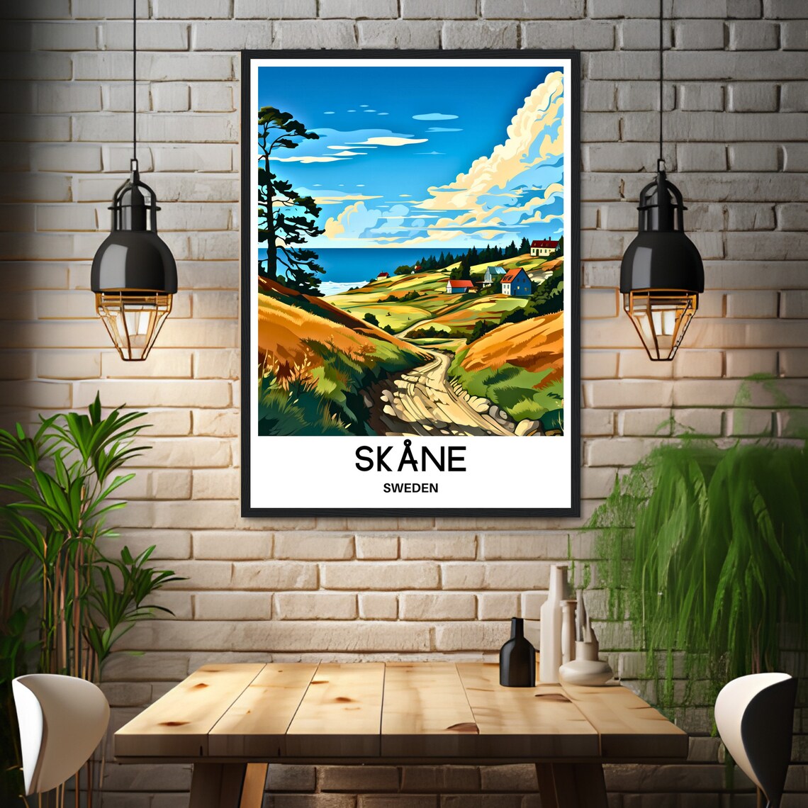 Skane Sweden Rolling Hills Countryside Sunny Coastline Travel Poster - Image 3