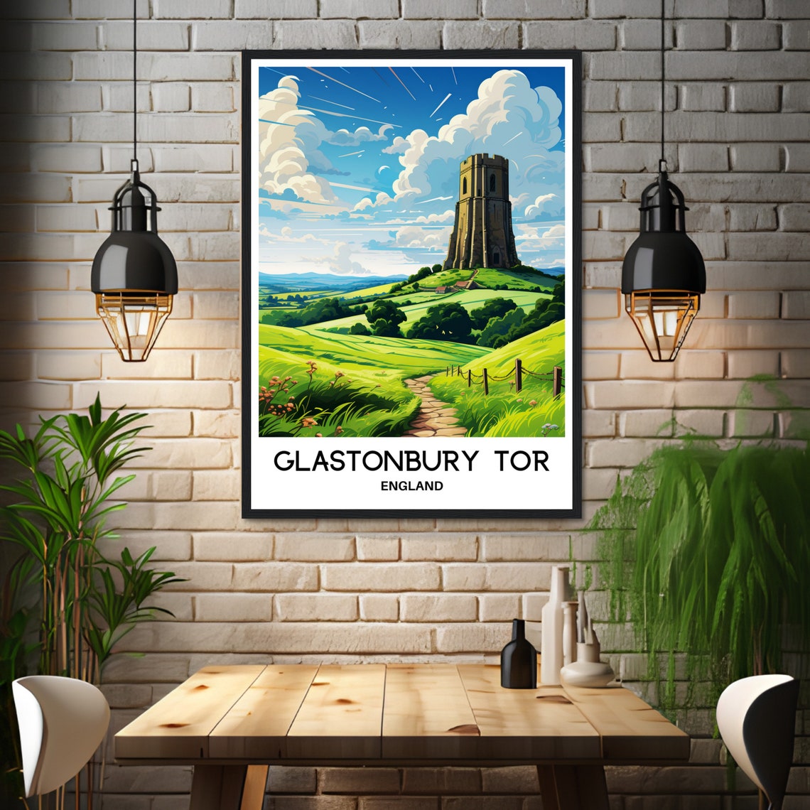 Glastonbury Tor England Hill Tower Winding Path Travel Poster - Image 3