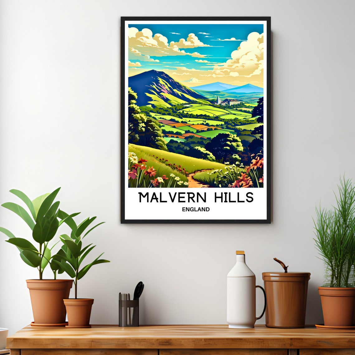 Vintage Malvern Hills England Rolling Countryside Travel Poster - Image 3