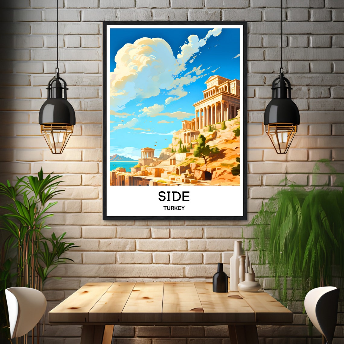 Side Turkey Ancient Roman Temple Ruins Coastal Travel Poster - Image 3