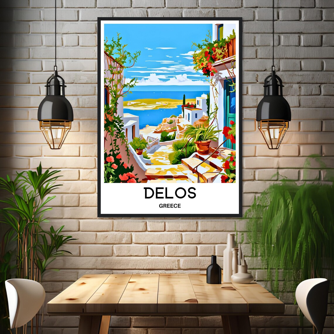 Delos Whitewashed Alley Steps Winding Down to the Aegean Sea Poster - Image 3