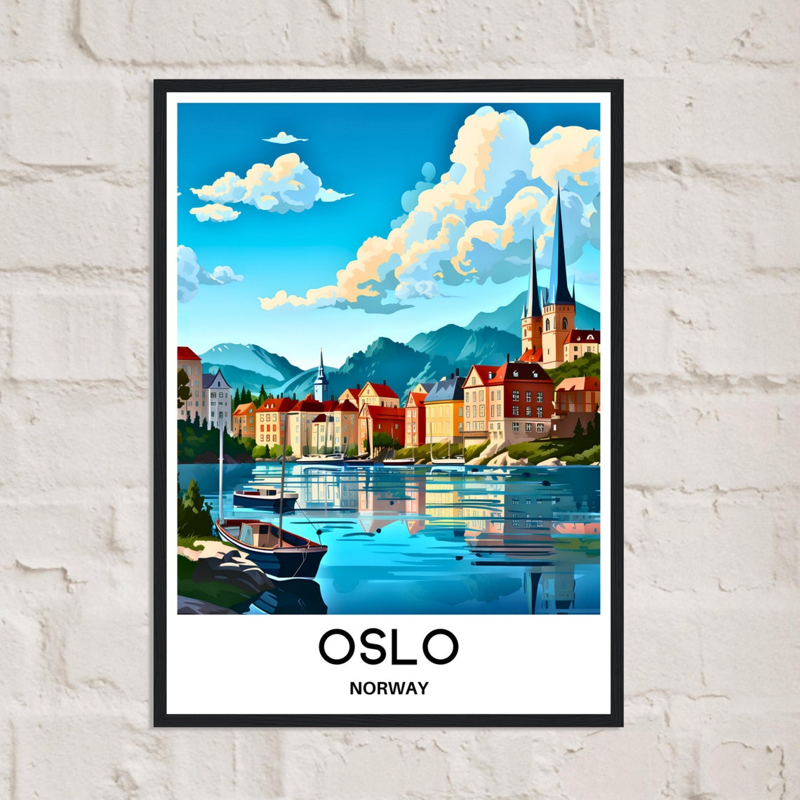 Oslo Norway Sunny Harbor Old Town Church Spire Daytime Poster - Image 2