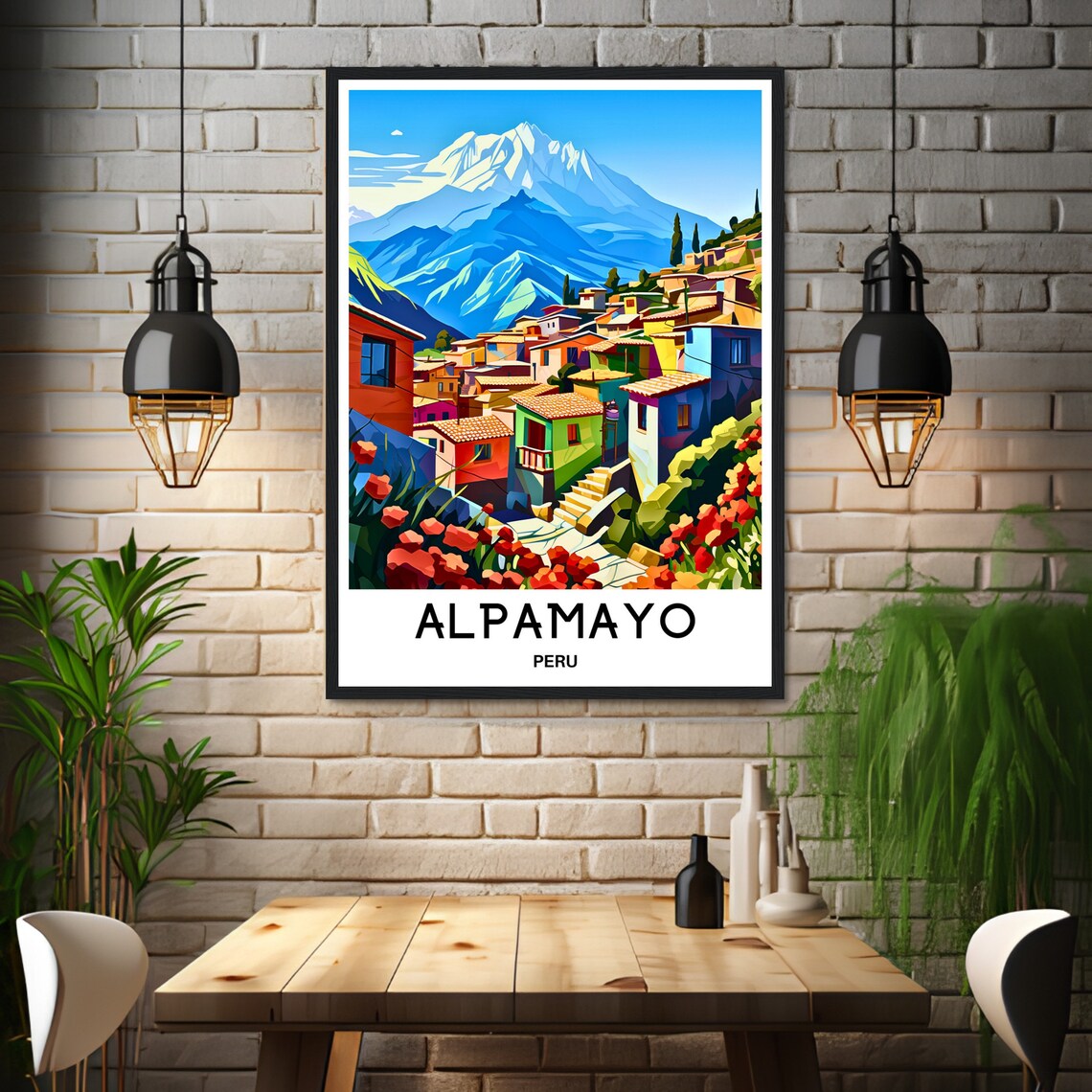 Alpamayo Snow Peak Over Colorful Andean Village Flowers Peru Poster - Image 3