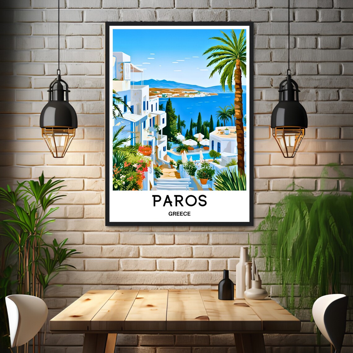 Paros Greece Whitewashed Island Village Palm Aegean Sea Travel Poster - Image 3