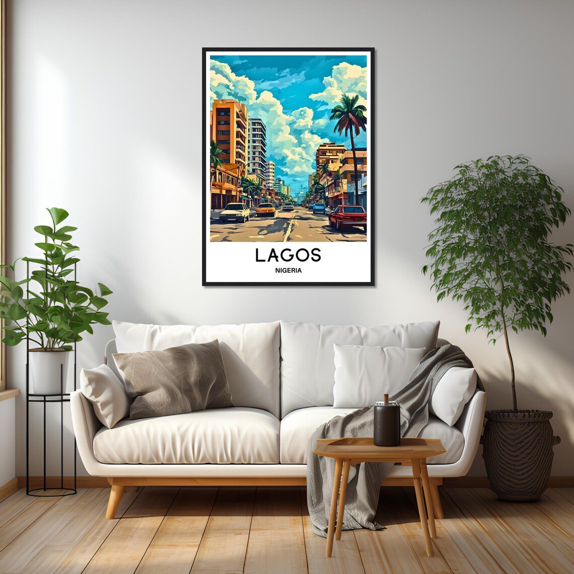 Lagos Nigeria Bustling City Street Palm Trees Urban Travel Poster - Image 2