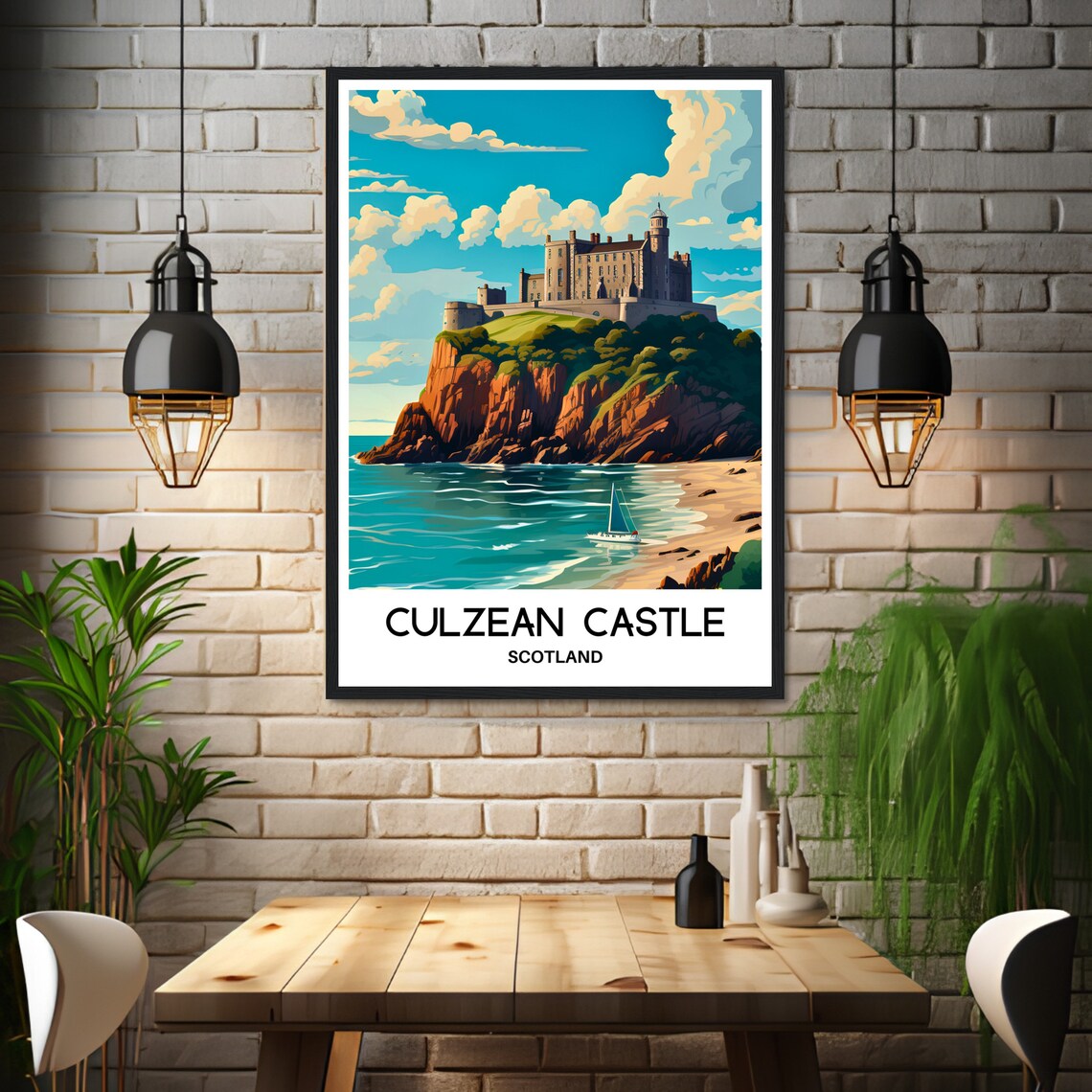 Culzean Castle Scotland Cliffside Seaside Illustration Travel Poster - Image 3