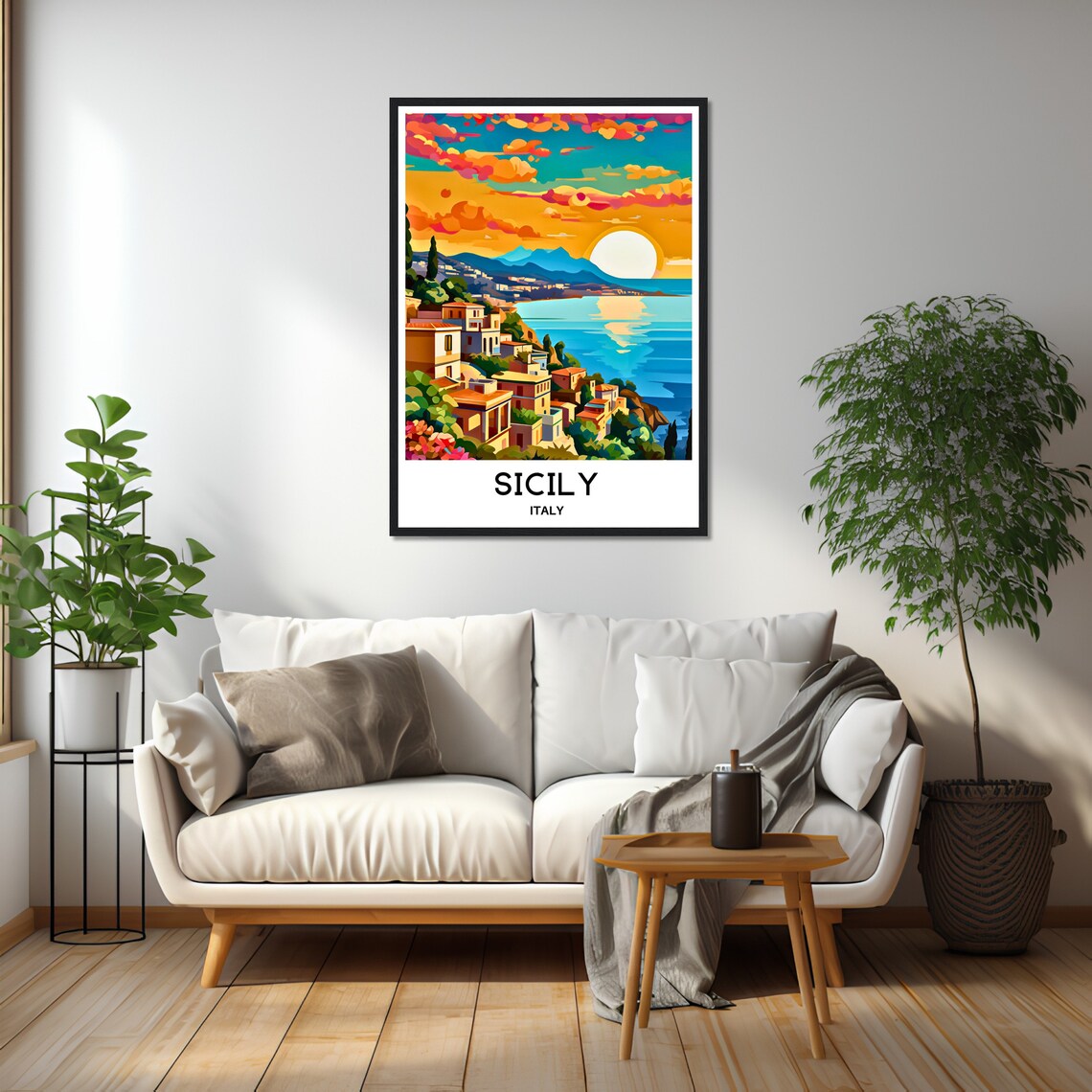 Sicily Italy Seaside Village Daylight Vintage Style Travel Poster - Image 3