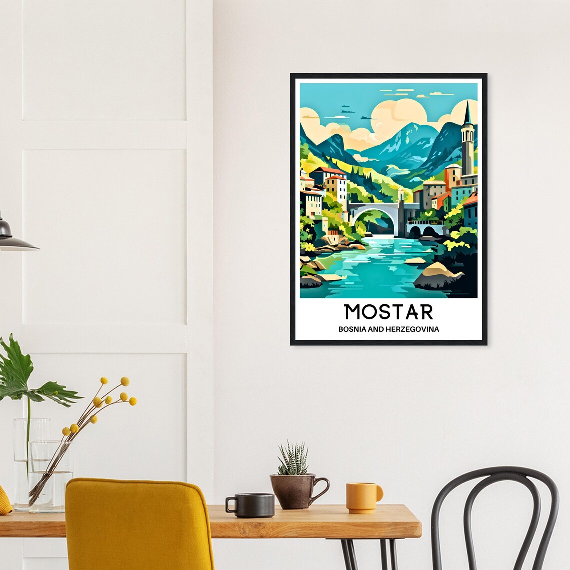 Mostar Bosnia Stone Arch Bridge Old Town Minaret River Poster - Image 2