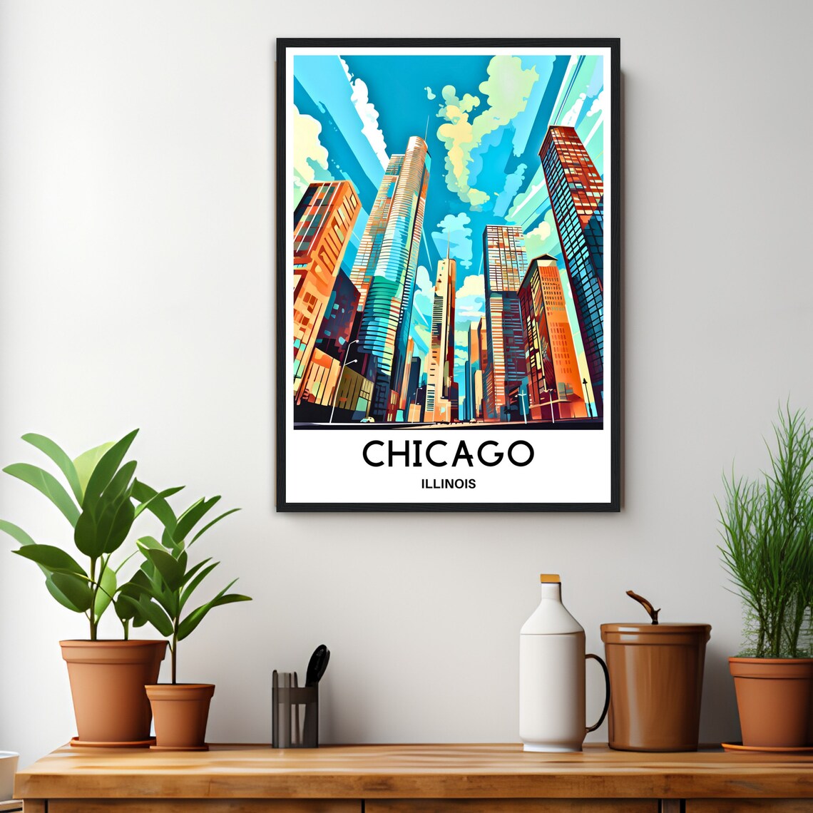 Chicago Illinois Downtown Skyscrapers Colorful Street View Poster - Image 3