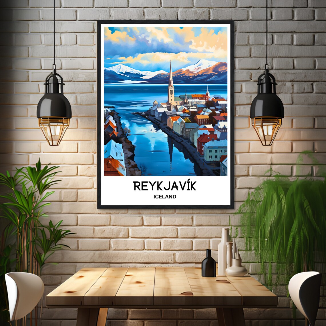 Reykjavik Iceland Old Town Church Spire Blue Harbour View Poster - Image 3