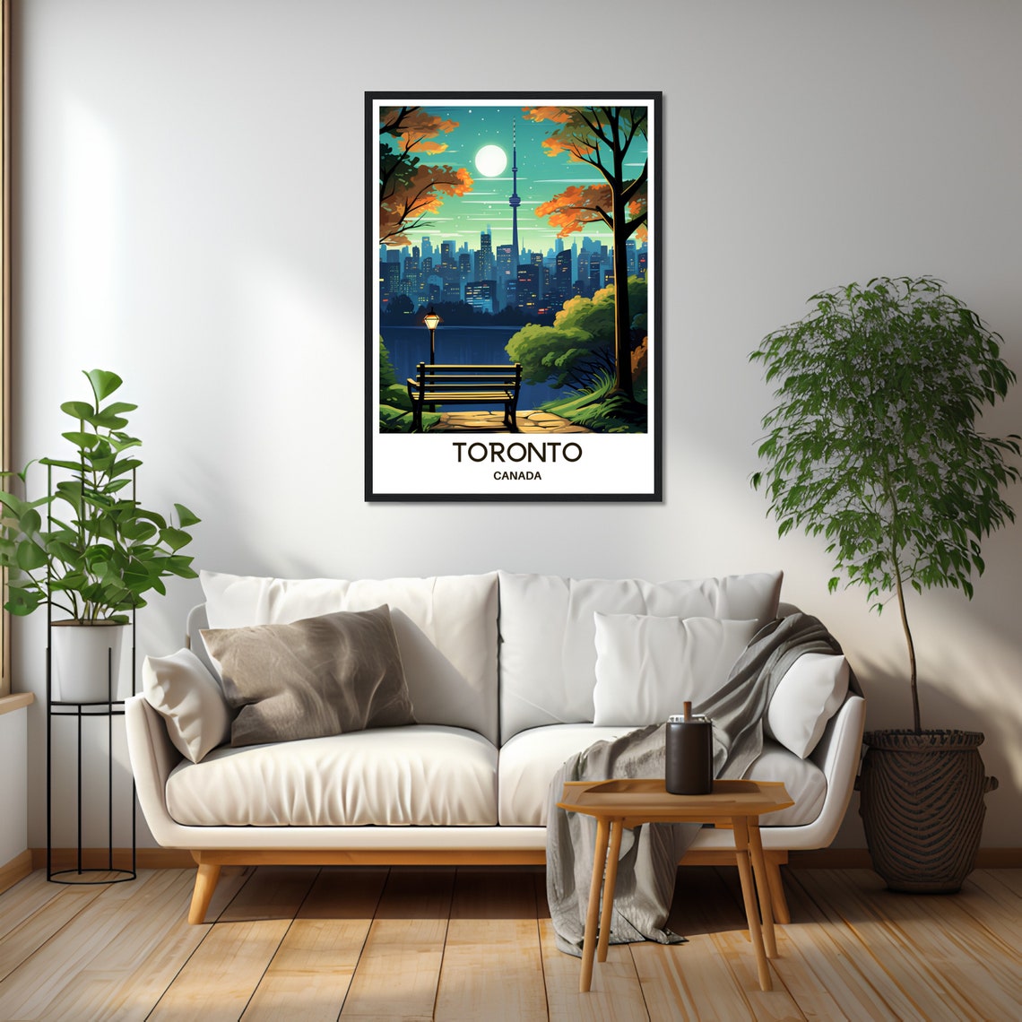 Beautiful Retro Toronto Night Skyline CN Tower Moonlit Poster - Image 2