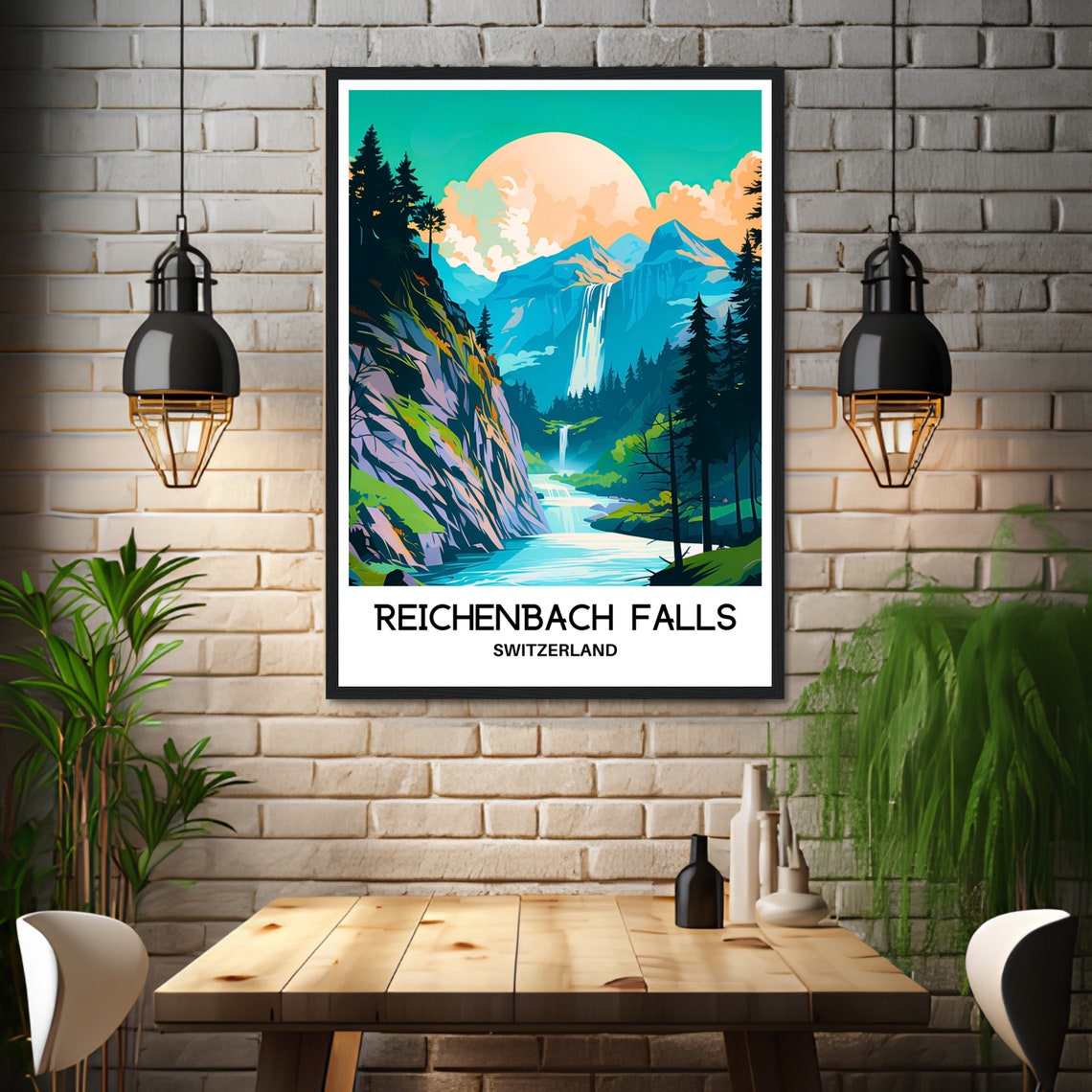 Reichenbach Falls Switzerland Alpine Waterfall Forest Travel Poster - Image 3
