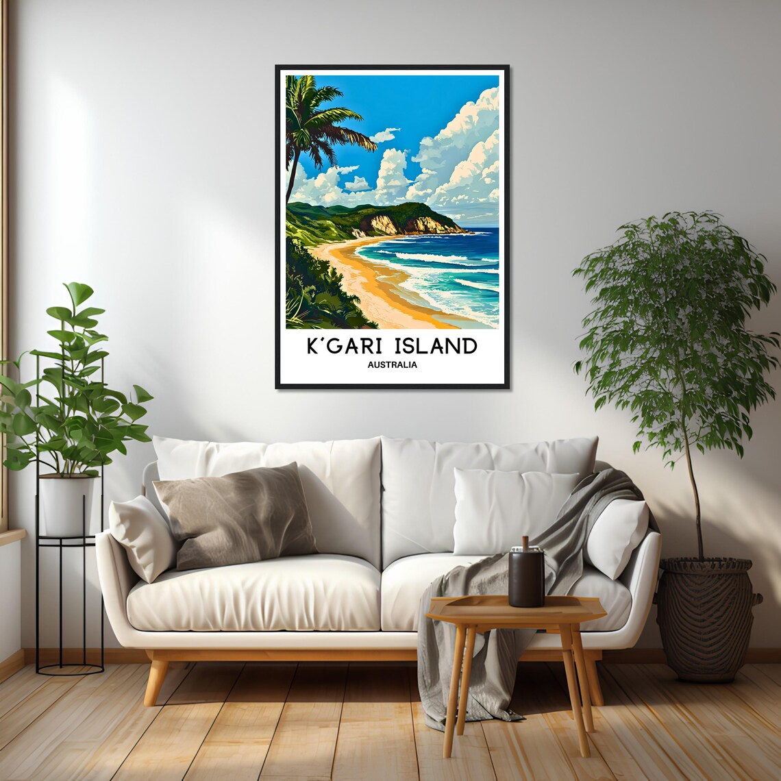 K'Gari Island Australia Golden Beach Palm Cliffs Surf Travel Poster - Image 2