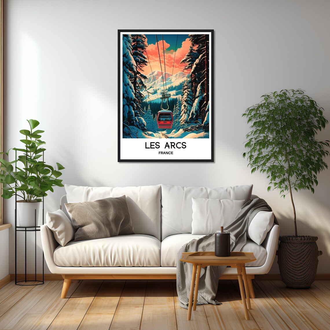 Les Arcs France Red Gondola Lift Snowy Pines Ski Resort Poster - Image 2