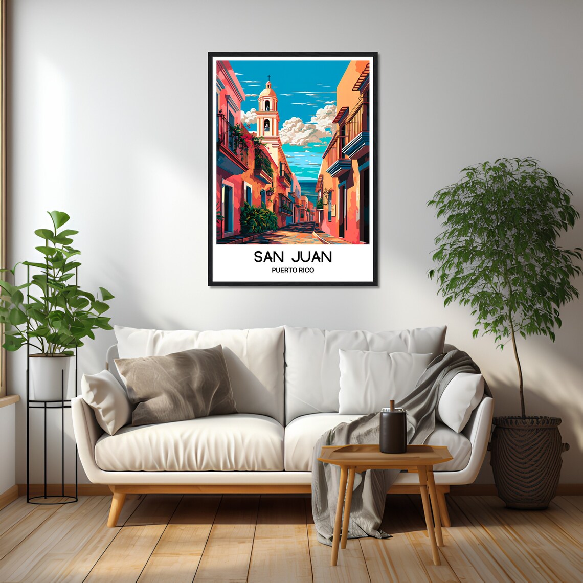 San Juan Puerto Rico Colonial Street With Bell Tower Church Poster - Image 2