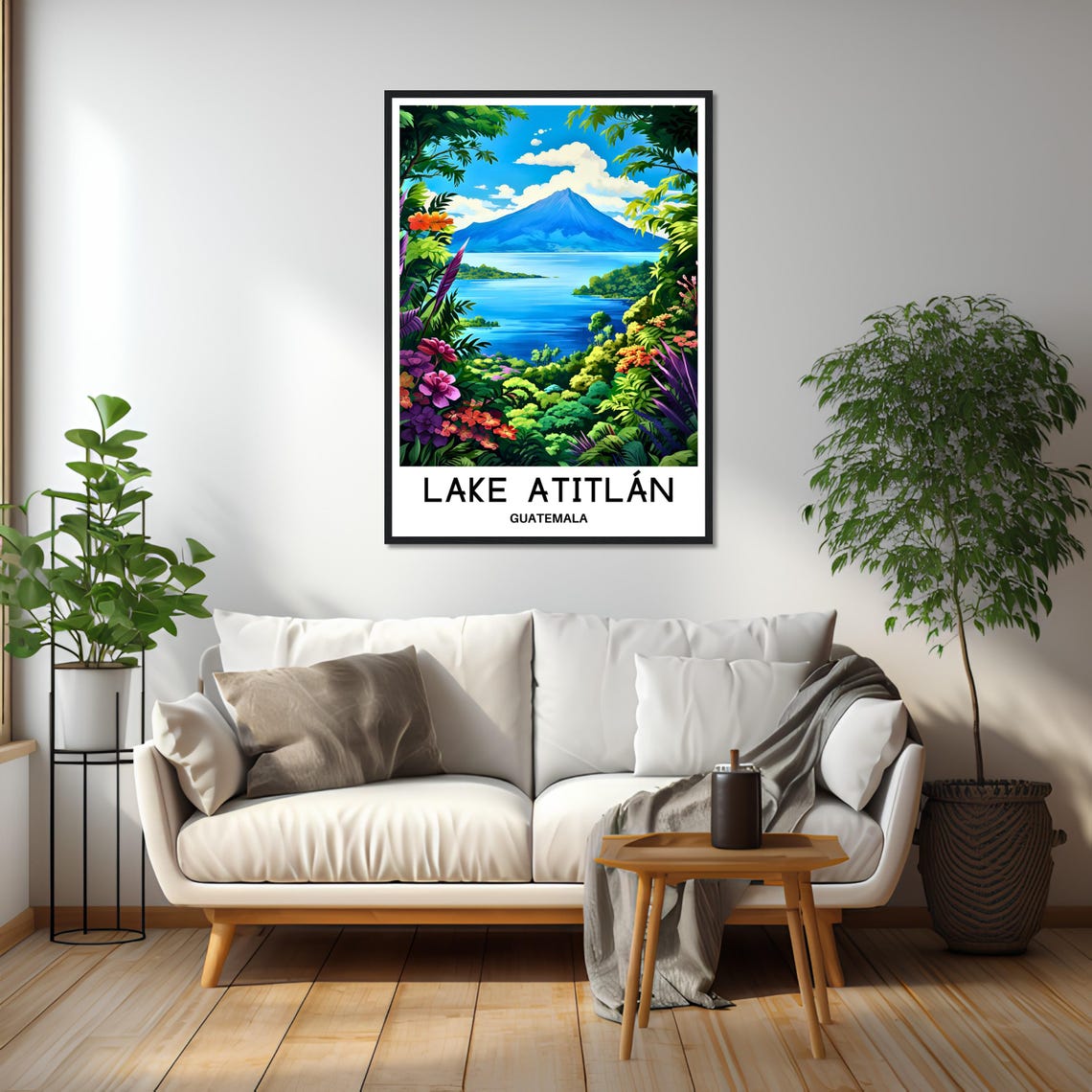 Lake Atitlan Guatemala Volcano View Through Jungle Blooms Poster - Image 2