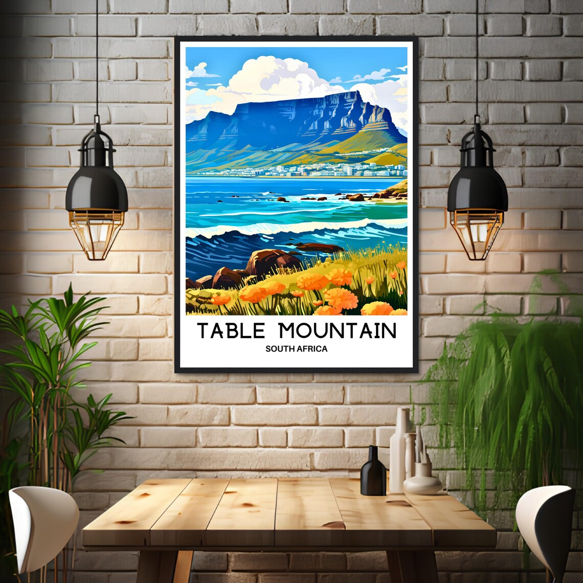 Table Mountain Cape Town Wildflowers South Africa View Poster - Image 3