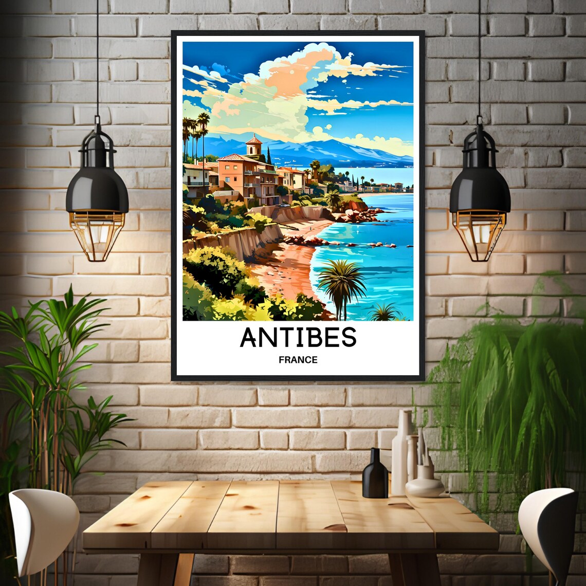 Antibes France Colorful Riviera Beach Coast Illustration Poster - Image 3