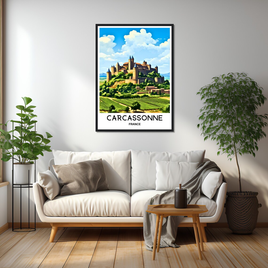 Carcassonne France Medieval Castle Above Vineyards Travel Poster - Image 2
