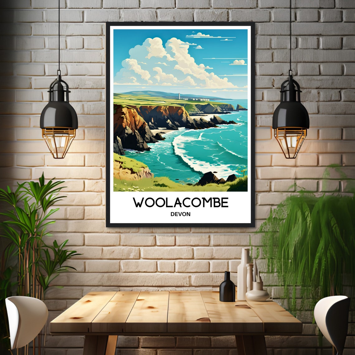 Woolacombe Devon Dramatic Rocky Cliffs Coastline View Poster - Image 3