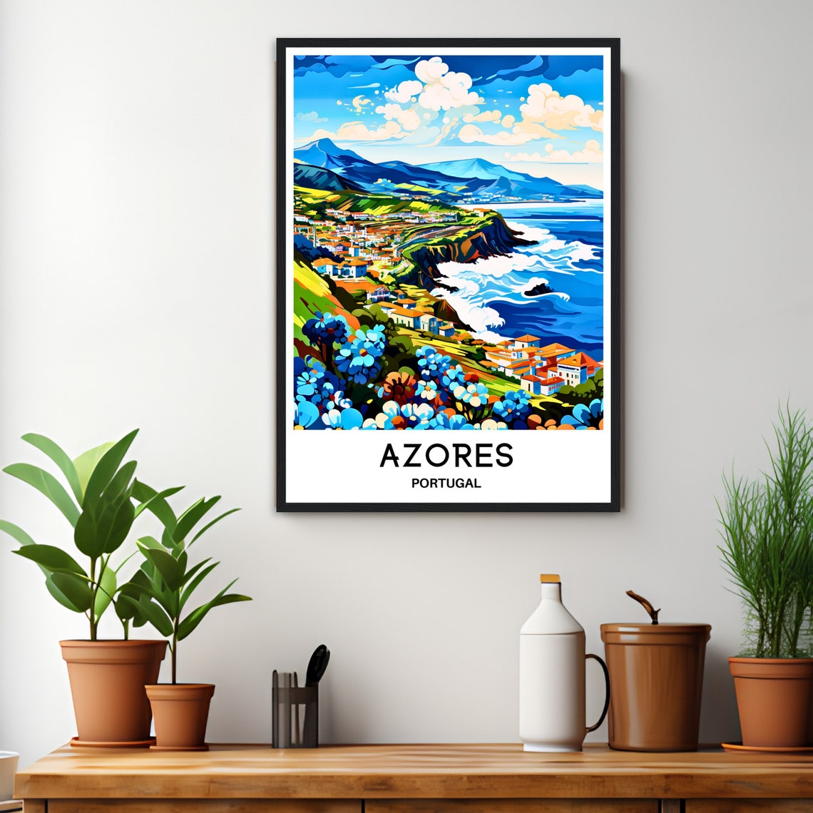 Azores Travel Poster Azores Travel Print Azores Island Print Azores Travel Gift Azores Wall Art Azores Painting Azores Portugal Print Azores - Image 2