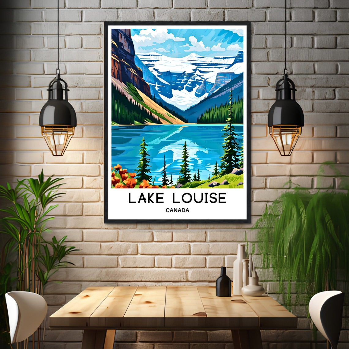 Lake Louise Canada Turquoise Lake and Glacier Travel Art Poster - Image 3