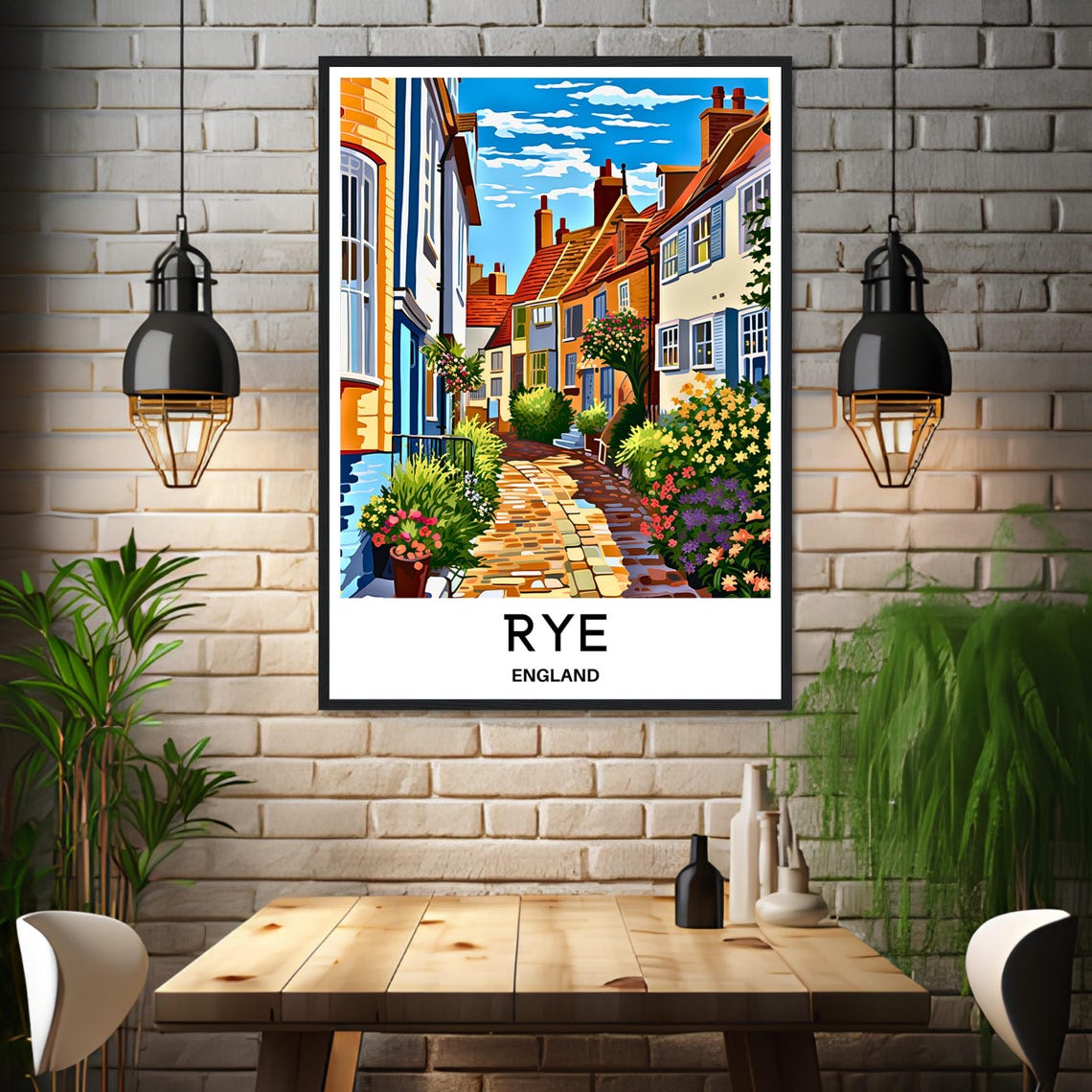 Rye England Charming Cobbled Street Town Illustration Poster - Image 3